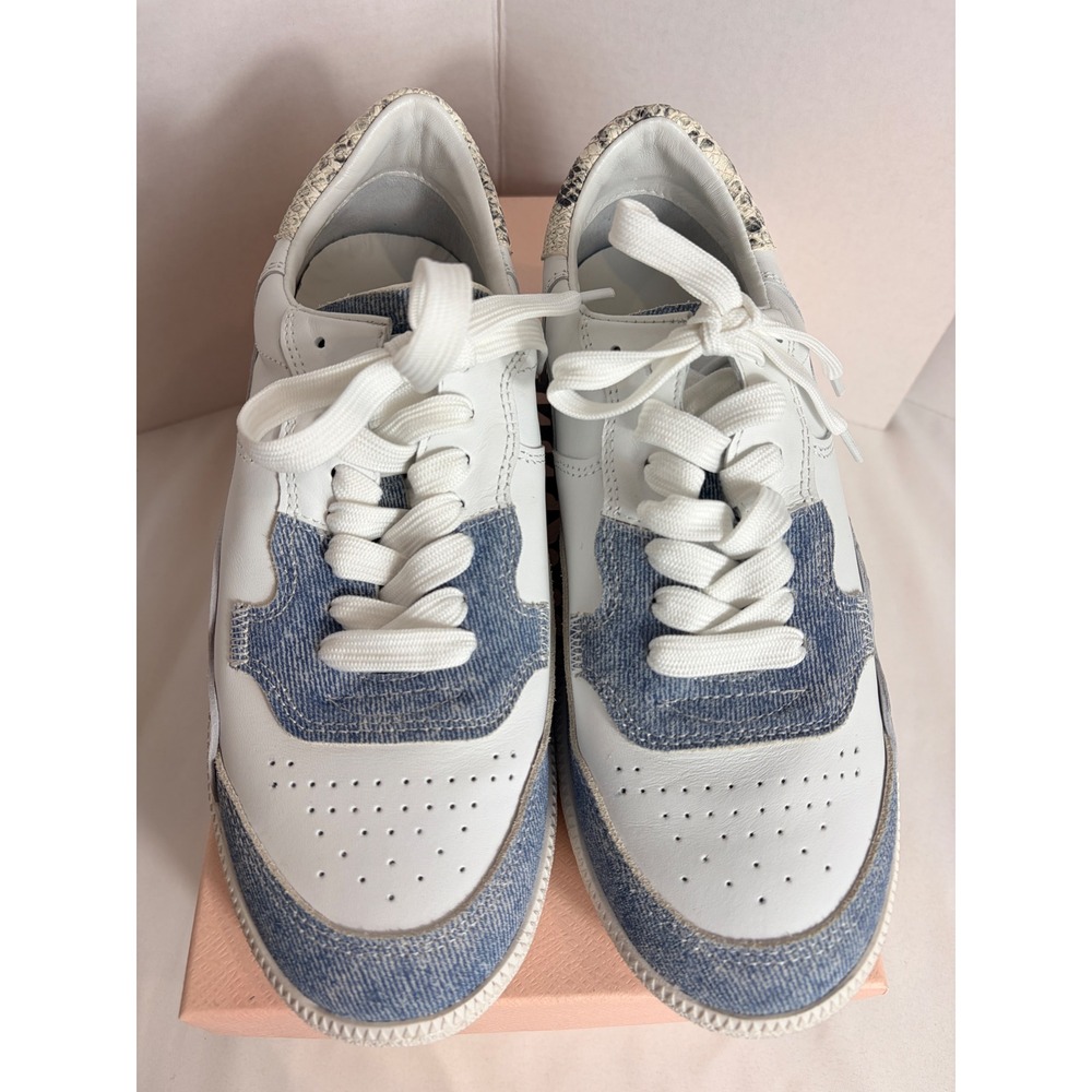 Vaneli Womens Paris Sneaker White Nappa Denim Snakeskin POE-304 8.5M Designer